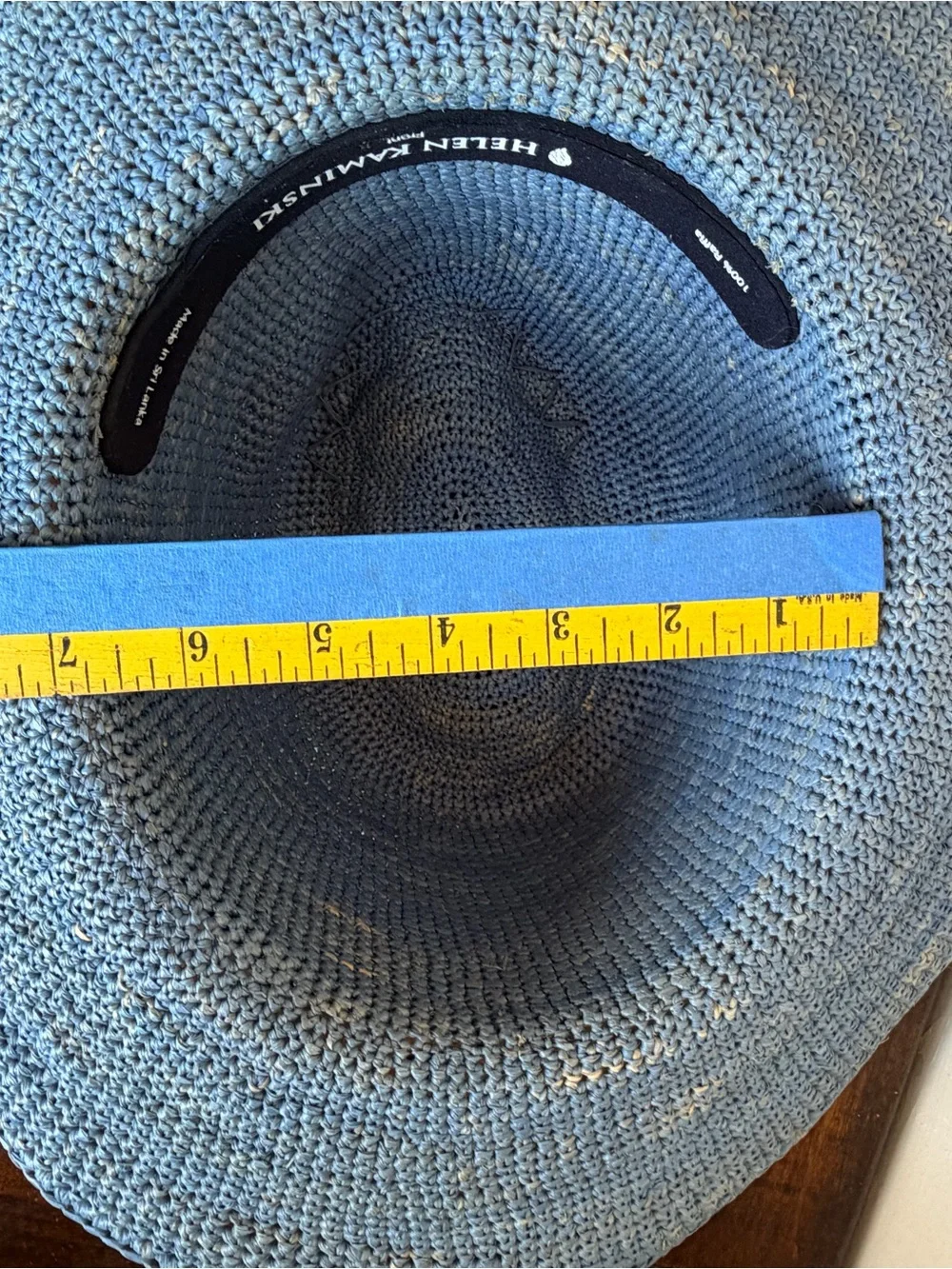 Helen Kaminski Stonewashed Blue 100% Raffia Crochet Fedora Sun Hat Wide Brim OS